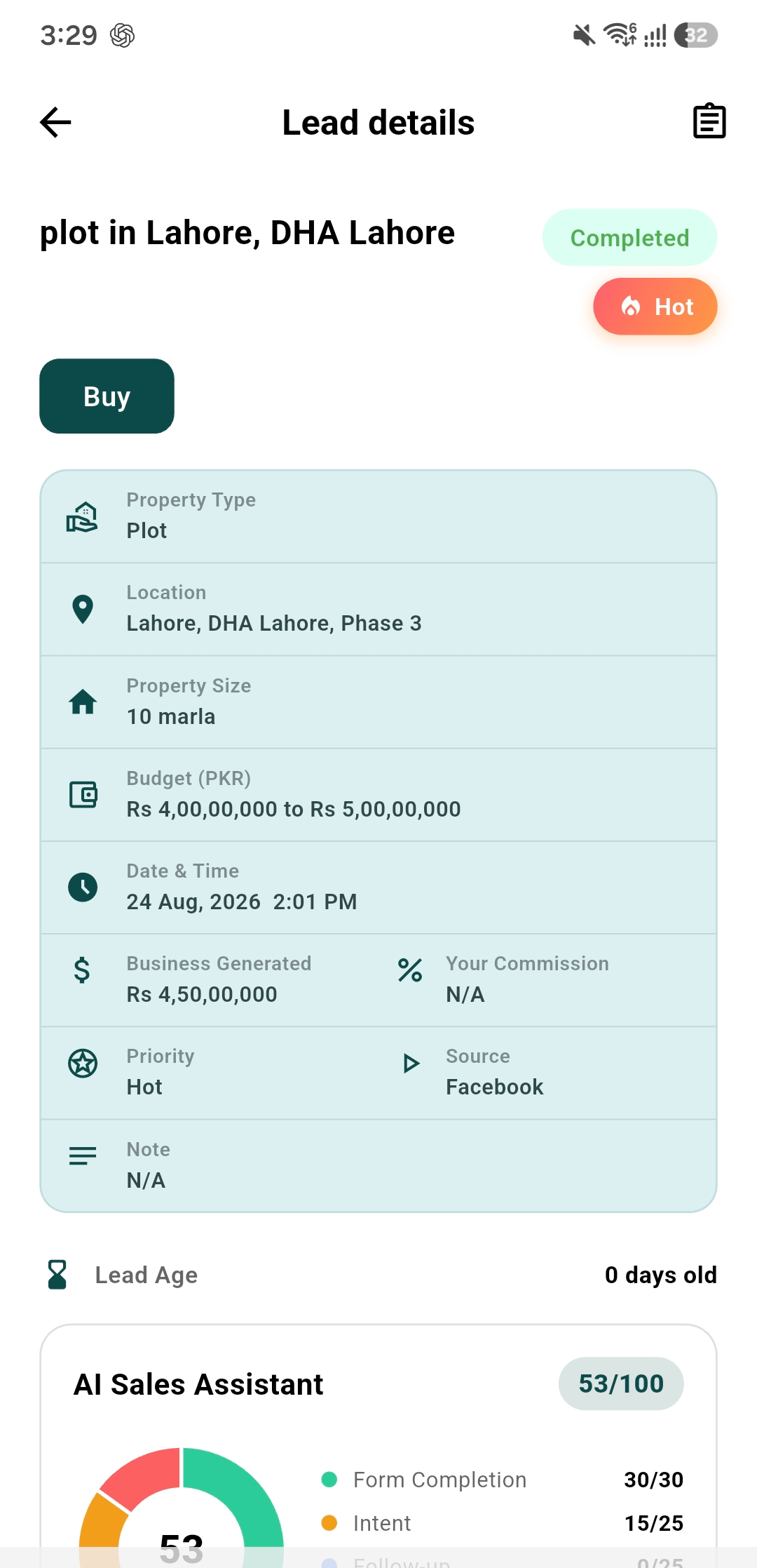 Lead details with AI Sales Assistant
