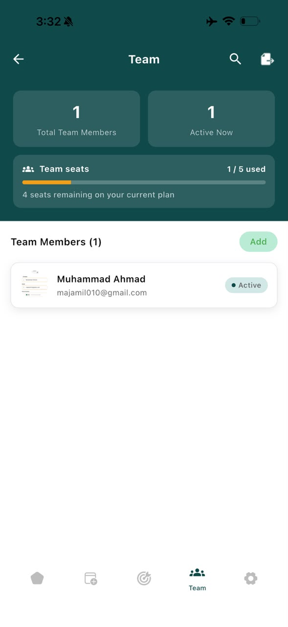Team screen